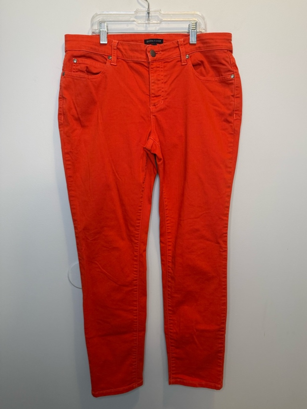 Eileen Fisher Firefly Red Stretch Organic Denim Slim Leg Ankle Jeans Size 8